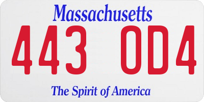 MA license plate 443OD4