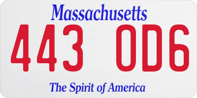 MA license plate 443OD6