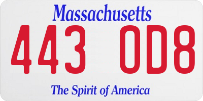 MA license plate 443OD8