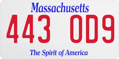 MA license plate 443OD9