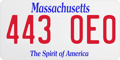 MA license plate 443OE0