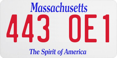 MA license plate 443OE1