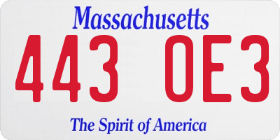 MA license plate 443OE3