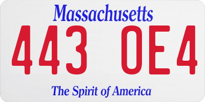 MA license plate 443OE4