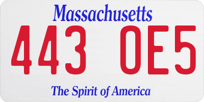 MA license plate 443OE5