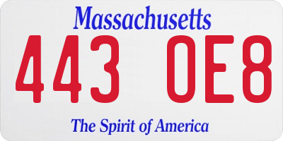 MA license plate 443OE8