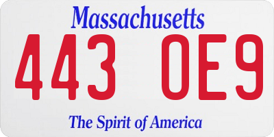MA license plate 443OE9