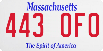 MA license plate 443OF0