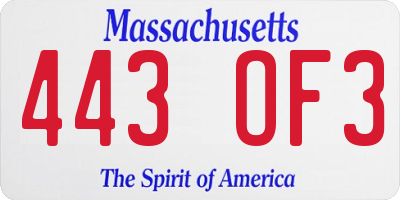 MA license plate 443OF3