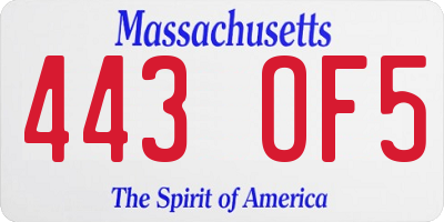 MA license plate 443OF5