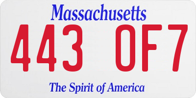MA license plate 443OF7