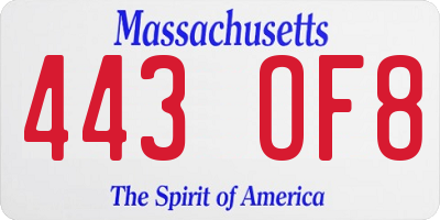 MA license plate 443OF8