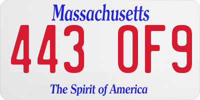 MA license plate 443OF9