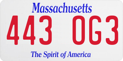 MA license plate 443OG3
