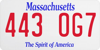 MA license plate 443OG7