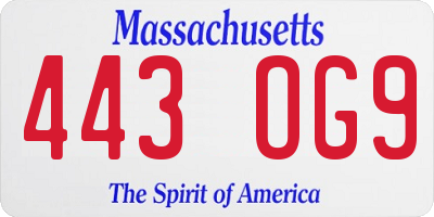 MA license plate 443OG9