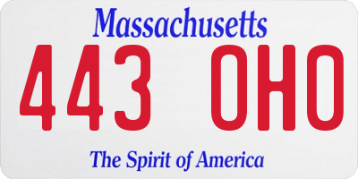 MA license plate 443OH0