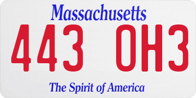 MA license plate 443OH3