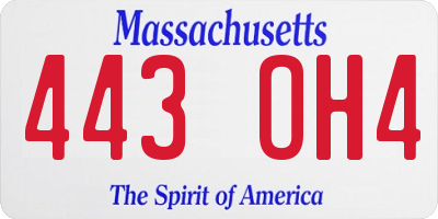 MA license plate 443OH4