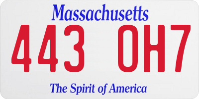 MA license plate 443OH7
