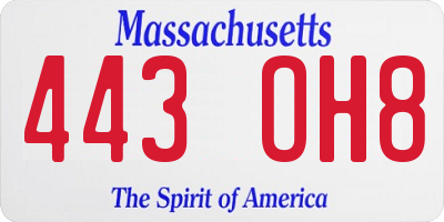 MA license plate 443OH8