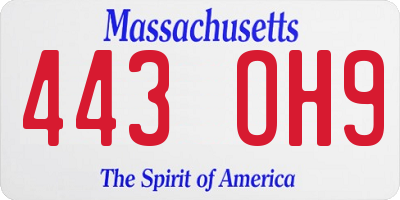 MA license plate 443OH9
