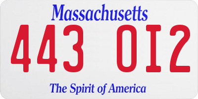 MA license plate 443OI2