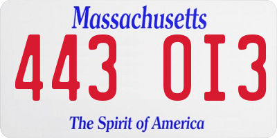 MA license plate 443OI3