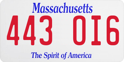 MA license plate 443OI6