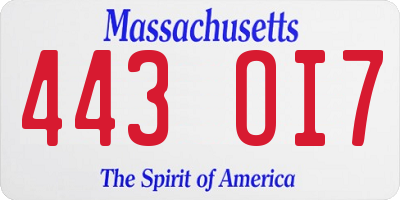MA license plate 443OI7