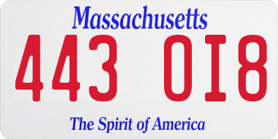 MA license plate 443OI8