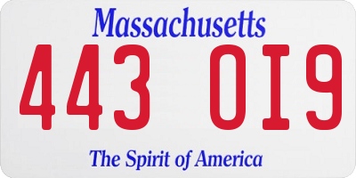 MA license plate 443OI9