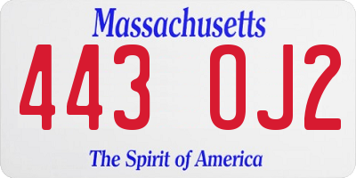 MA license plate 443OJ2