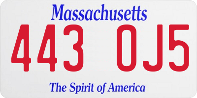 MA license plate 443OJ5