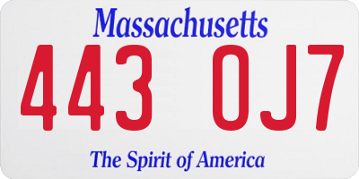 MA license plate 443OJ7
