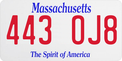 MA license plate 443OJ8