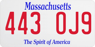 MA license plate 443OJ9