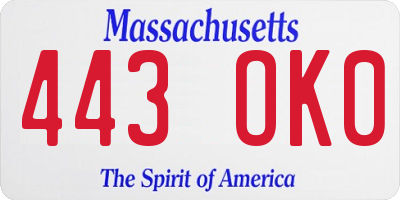 MA license plate 443OK0