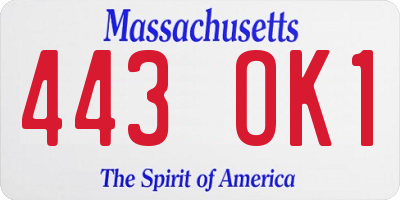 MA license plate 443OK1