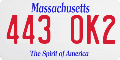 MA license plate 443OK2