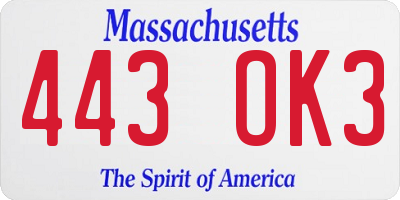 MA license plate 443OK3