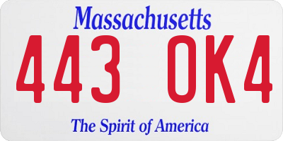 MA license plate 443OK4