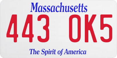 MA license plate 443OK5