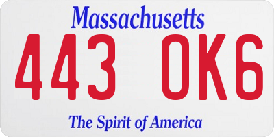 MA license plate 443OK6