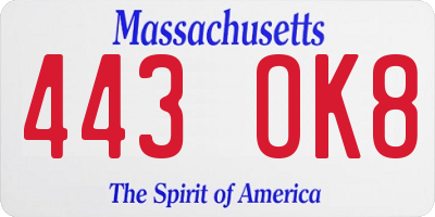 MA license plate 443OK8