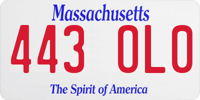MA license plate 443OL0