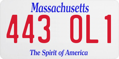 MA license plate 443OL1