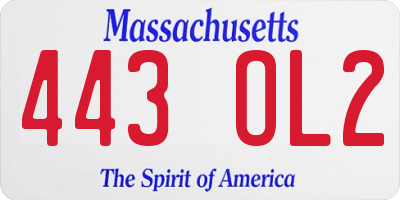 MA license plate 443OL2