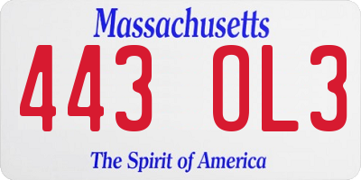 MA license plate 443OL3