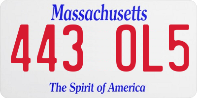 MA license plate 443OL5